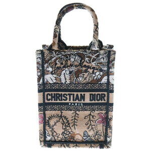Christian Dior Book Tote Vertical Bag Pink Canvas Rose Poodle